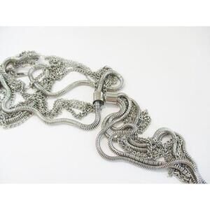 NWT Thalia Sodi Silvertone Multi Layered Snake Necklace and Slide